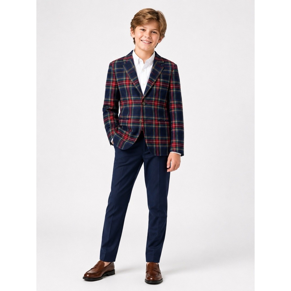Janie and Jack Boys 12 NWT Tartan Plaid Blazer Navy Christmas Holiday Jacket